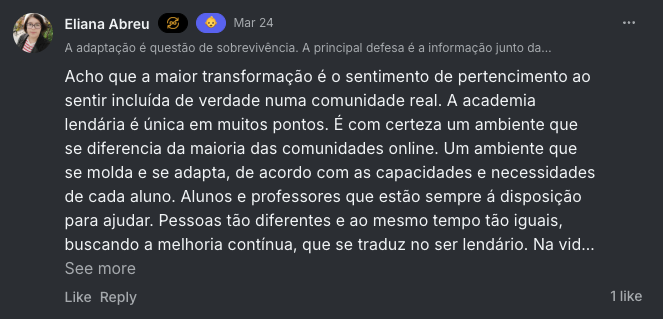 Depoimento de aluno
