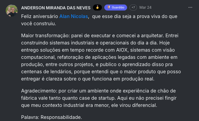Depoimento de aluno