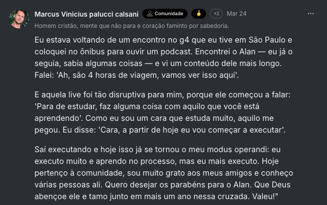 Depoimento de aluno